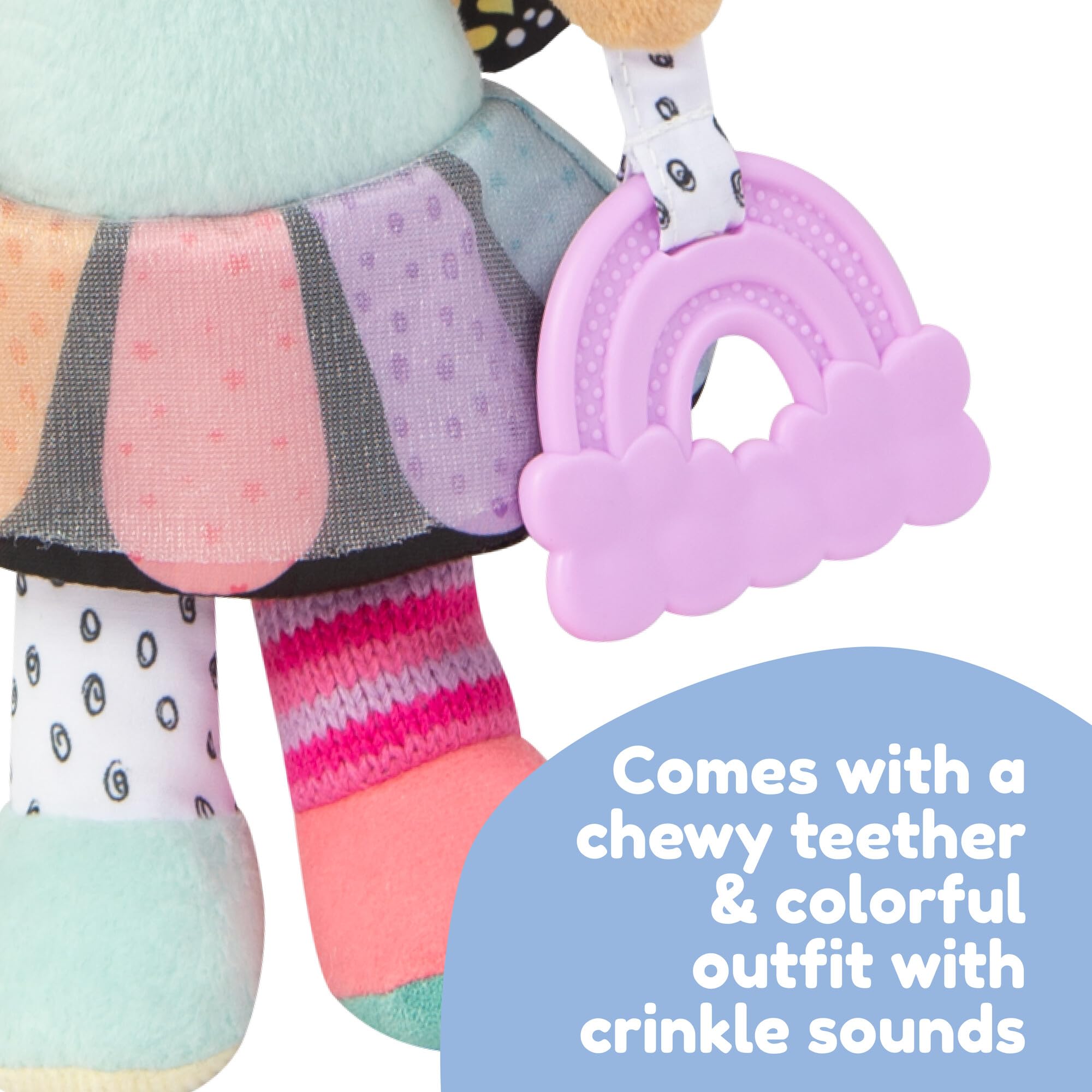 LAMAZE My Friend Flora Clip & Go Doll, Textured First Doll with Crinkle Skirt & Butterfly Wings, Rainbow Teether & Rattle - Image 3