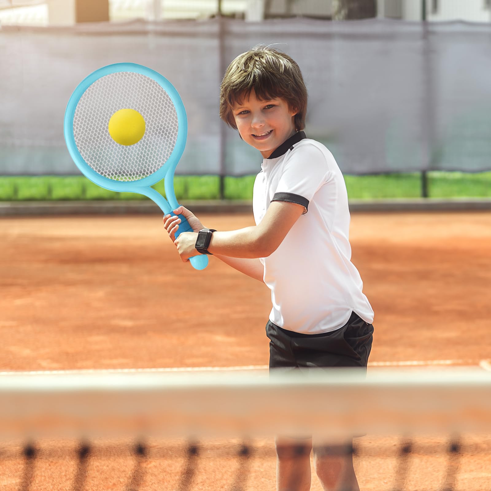 Raquette de Tennis pour Enfants avec 4 Balles et 4 Volants, Tennis Souple