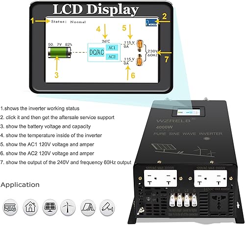 Miniatura 2 de WZRELB Inversor de onda sinusoidal pura de fase dividida de 4000 W, 24 V CC a 120 V 240 V CA, 4 salidas de CA, terminal de cableado, alta eficiencia