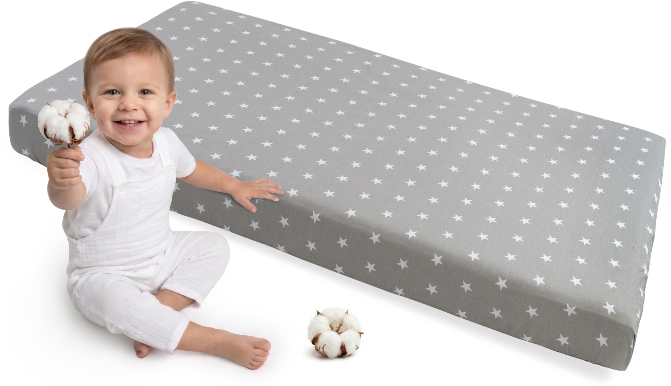 Medi Partners Sabana Bajera Cuna 60x120 Set de 3-100% Algodon Sabanas de Algodón Bebe Ropa de Cama para Bebés Dormir Cuna Fitted Bed Sheet Protector (Safari-Blanco-Gris) — view 9