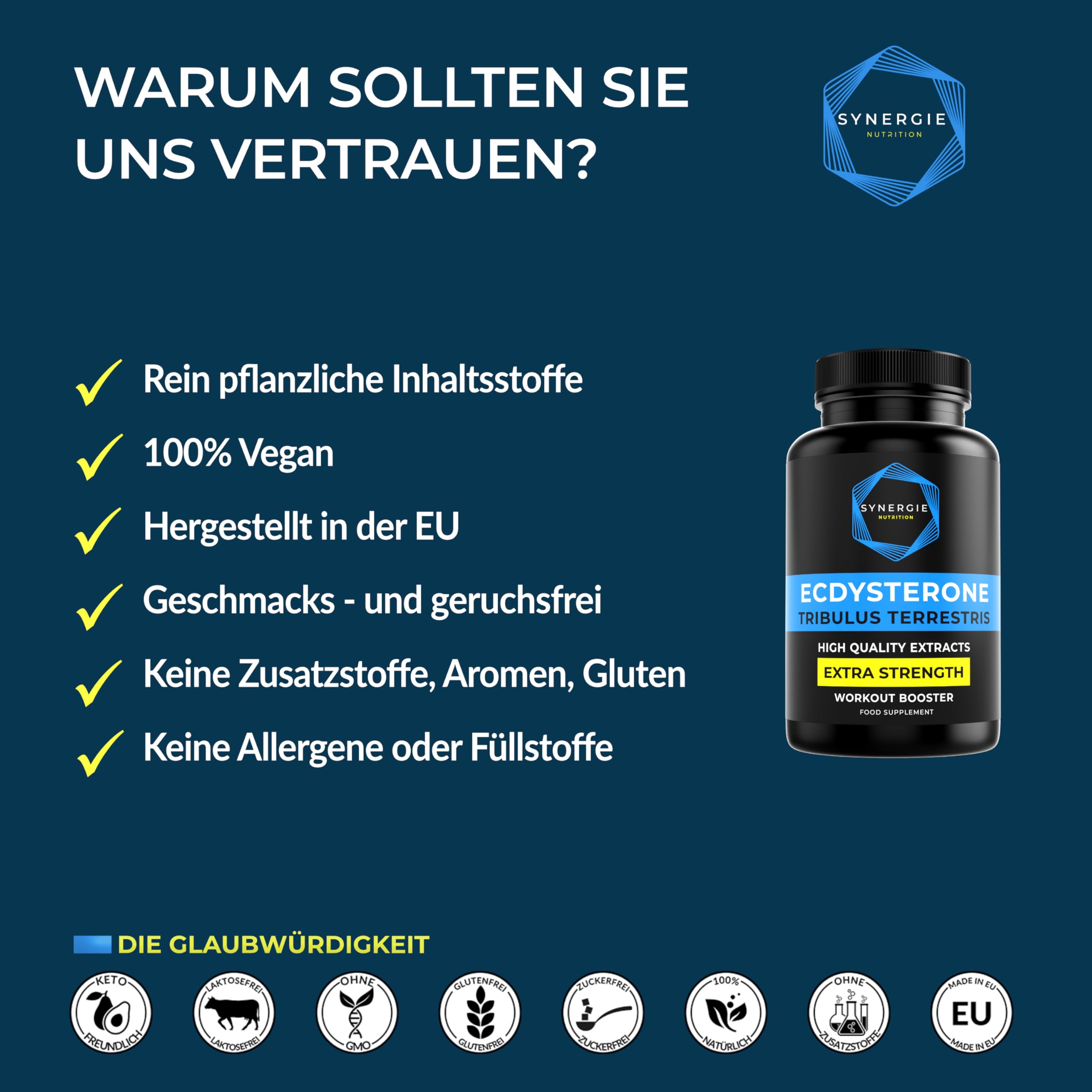 Ecdysteron aus Leuzea + Tribulus Terrestris Hochdosiert – 60 Tagesdosen – Extrakt 20:1 – 90% Saponinen – von Synergie Nutrition