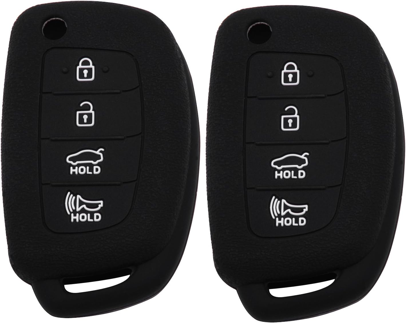 Velsman 4 Buttons Flip Remote Key FOB Silicone Case Cover Protector Holder Flip Key Case Jacket Compatible with Hyundai Sonata Santa Fe XL IX35 XL IX45 Tucson – Free Wrist Strap ((2-Pack) Black)