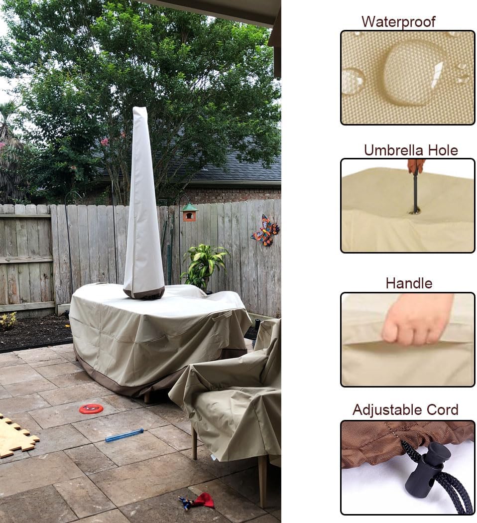 Patio Table Chair Set Cover with Umbrella Hole Water-Resistant Outdoor Furniture Cover Rectangular / Oval Veranda Garden Table Covers (108x82x23in)