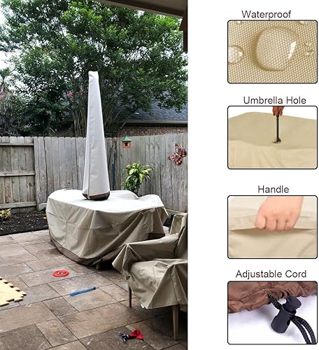 Miniatura 5 de Juego de sillas de mesa de patio con agujero para paraguas, resistente al agua, funda para muebles de exterior, rectangular, ovalada, para mesa de