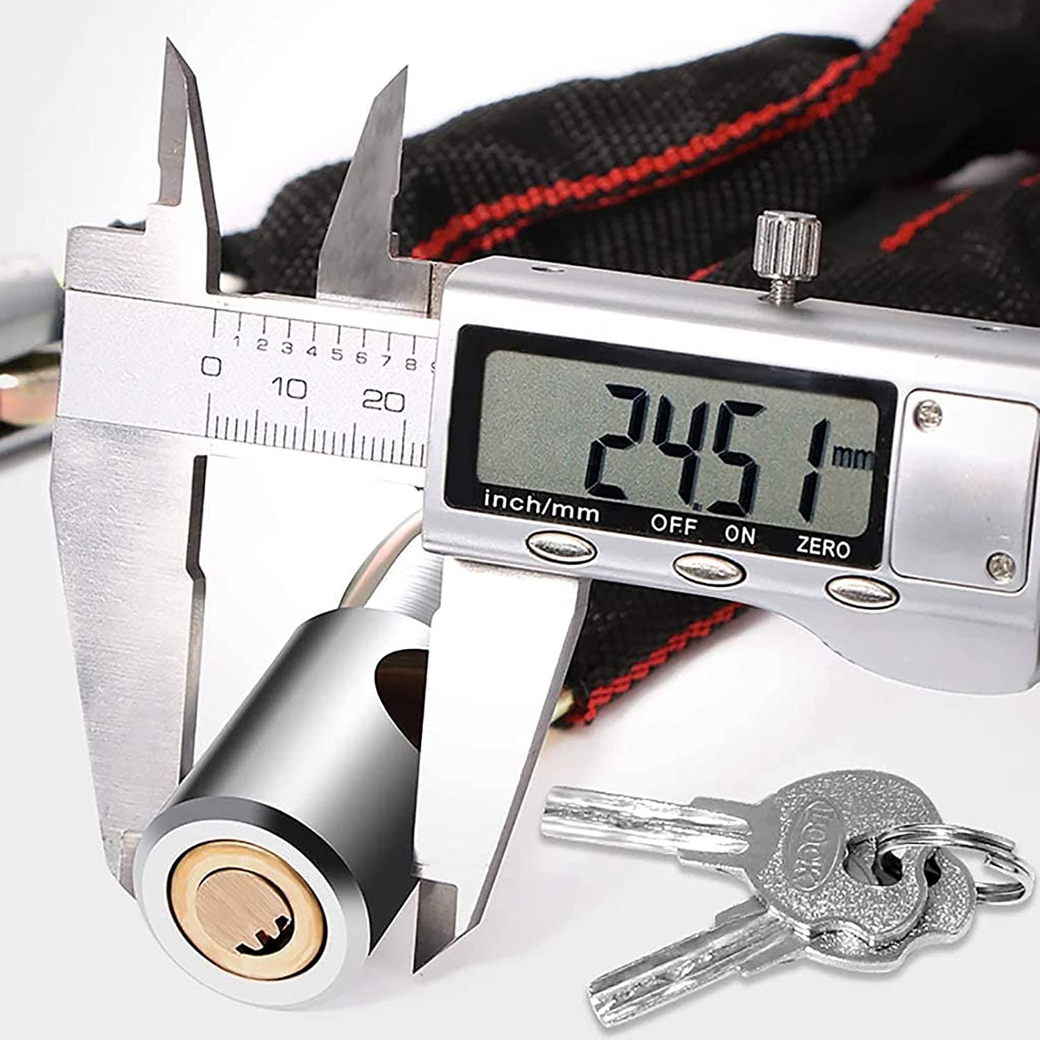 Lucchetto per Bicicletta, Lucchetto a Catena di Sicurezza antifurto per Moto di Alta qualità, Diametro 7,2 mm, Ideale per lucchetti da Esterno (Nero 65 cm)