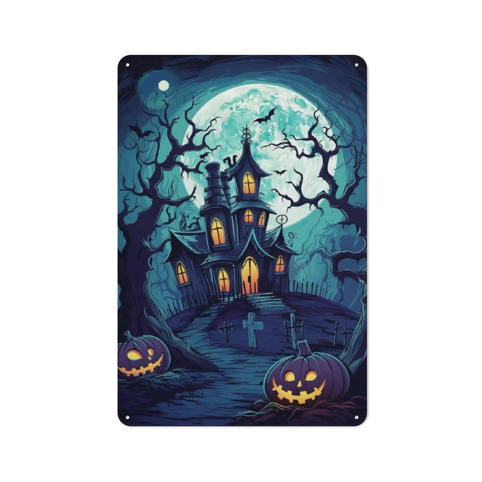 Junmoney Spooky House Hallowen Industrial Industrial Metal Sign 30X20cm, Industrial Wall Decor For Workspace, Cafe, Hallway Or Garage