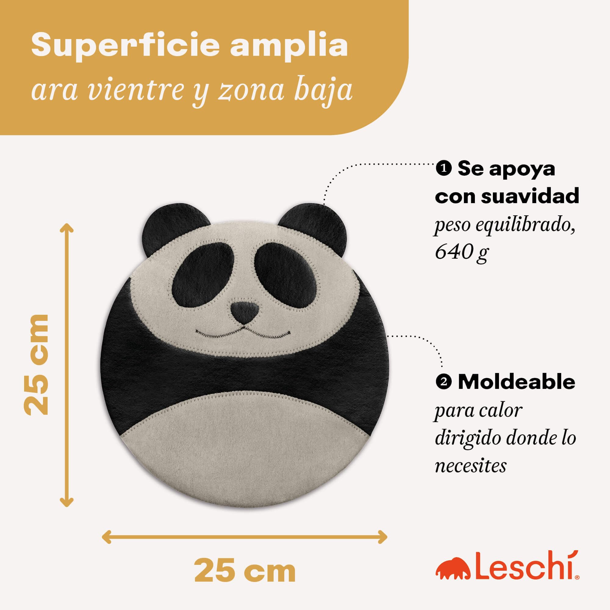 LESCHI Bolsa Semillas Microondas de 100% Algodón y Trigo Orgánicos, Saco de Semillas con Funda Lavable, Saco Térmico de Semillas ideal para Dolores Menstruales, Cólicos y Dolor Abdominal, Panda negro