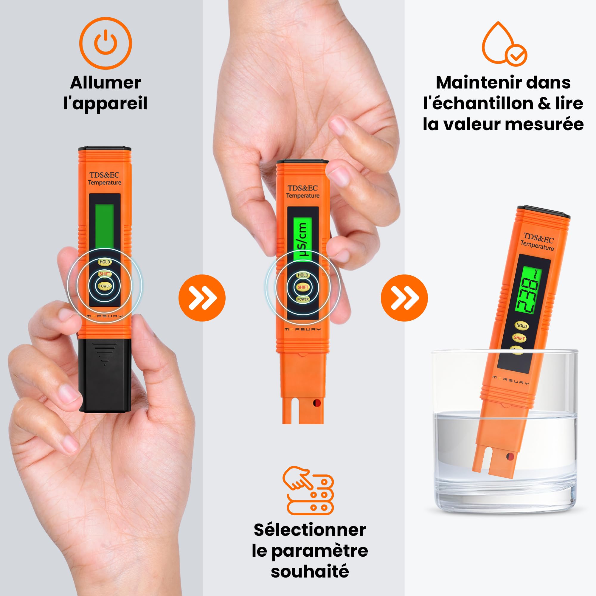 Measury Testeur TDS et Testeur EC - Conductimetre, Testeur Eau Aquarium, Testeur Eau Piscine - Testeur d'eau Potable