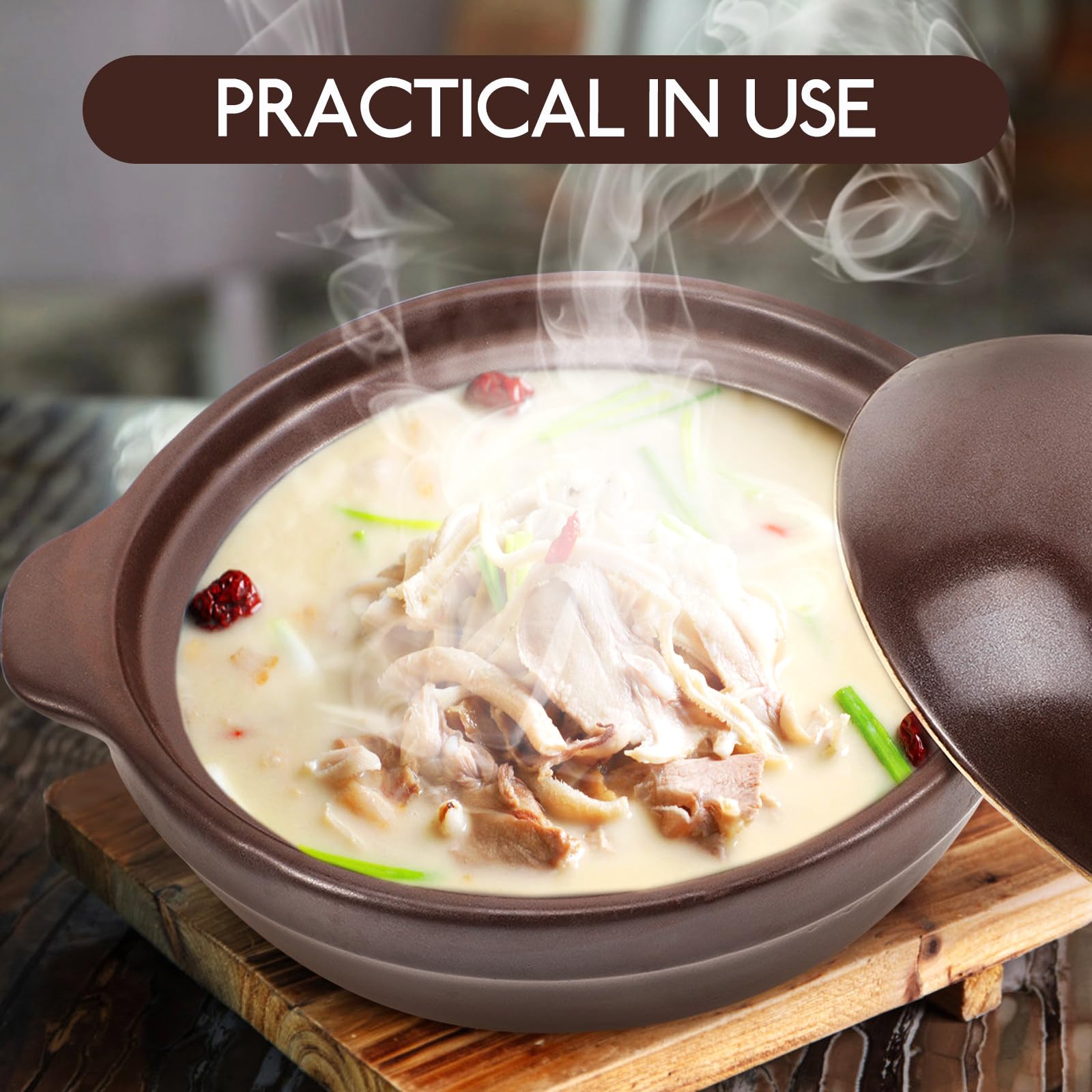 ULTECHNOVO Olla de Barro Pequeña Tapa para Sopa de Arroz, Cazuela de Cerámica Antiadherente, Utensilio de Cocina para Hogar, Adecuado para Estofados y Cocina a Fuego Directo