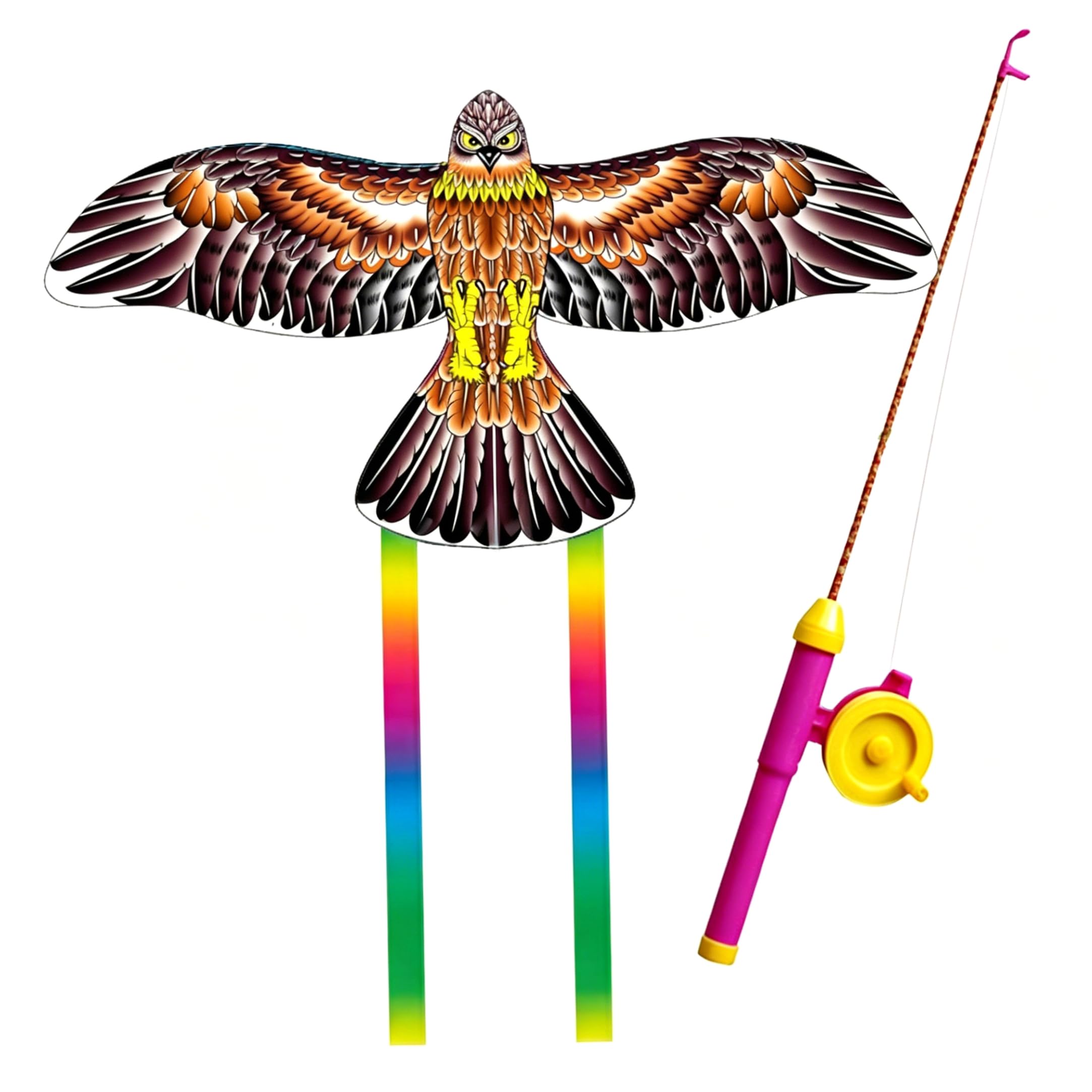PithCogent Bird Kite|Kites for Kids Age 4-8 8-12, Easy-to-Fly Dynamic Bird Kite with 164ft String for Beach Trip Park Family Activities Outdoor Games, Brown Eagle