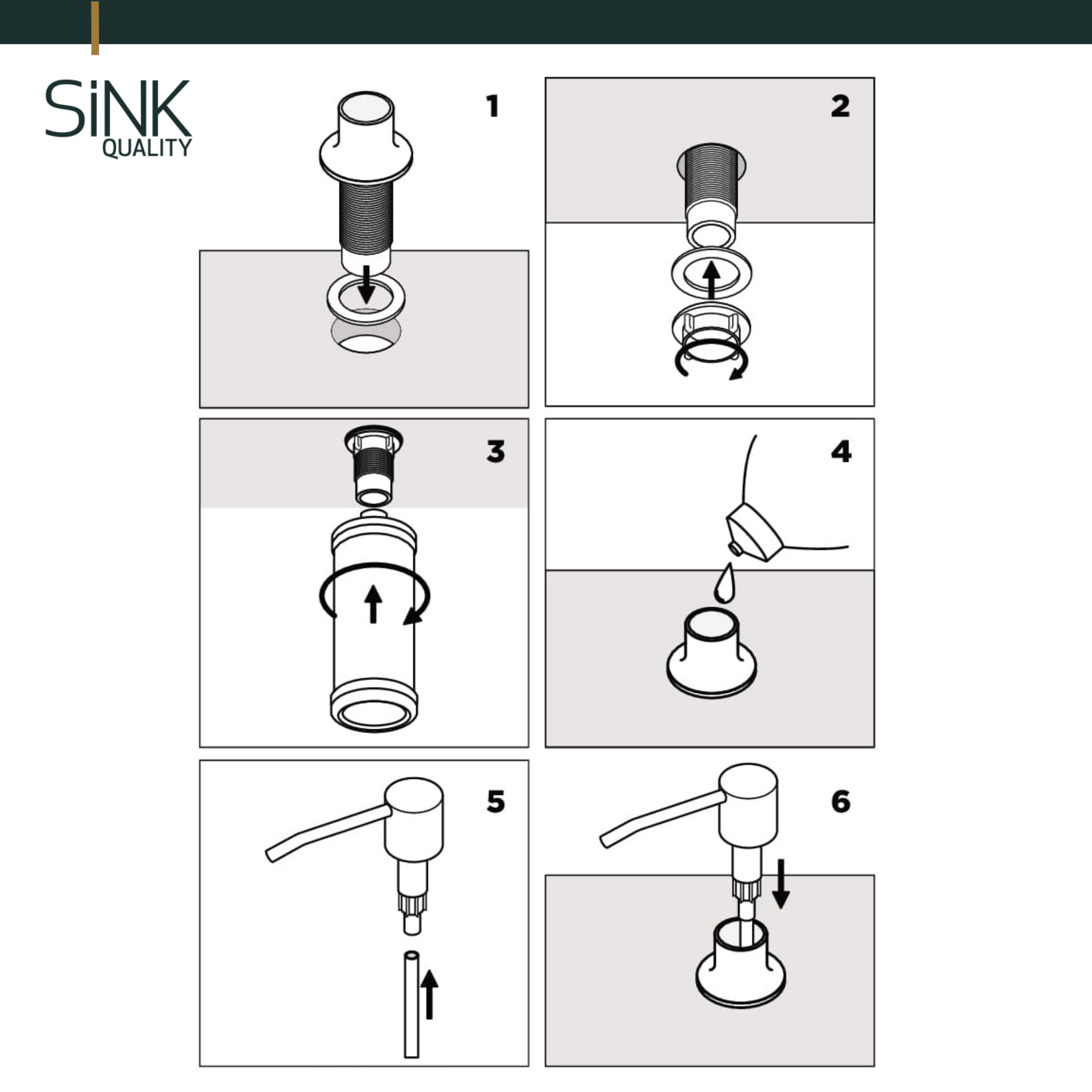 Sink Quality - Dispenser di sapone da incasso bianco - 320 ml in PVC robusto - Dispenser per detersivo da incasso per lavello, antiruggine, ricaricabile dall'alto, pompa girevole a 360°, dispenser per