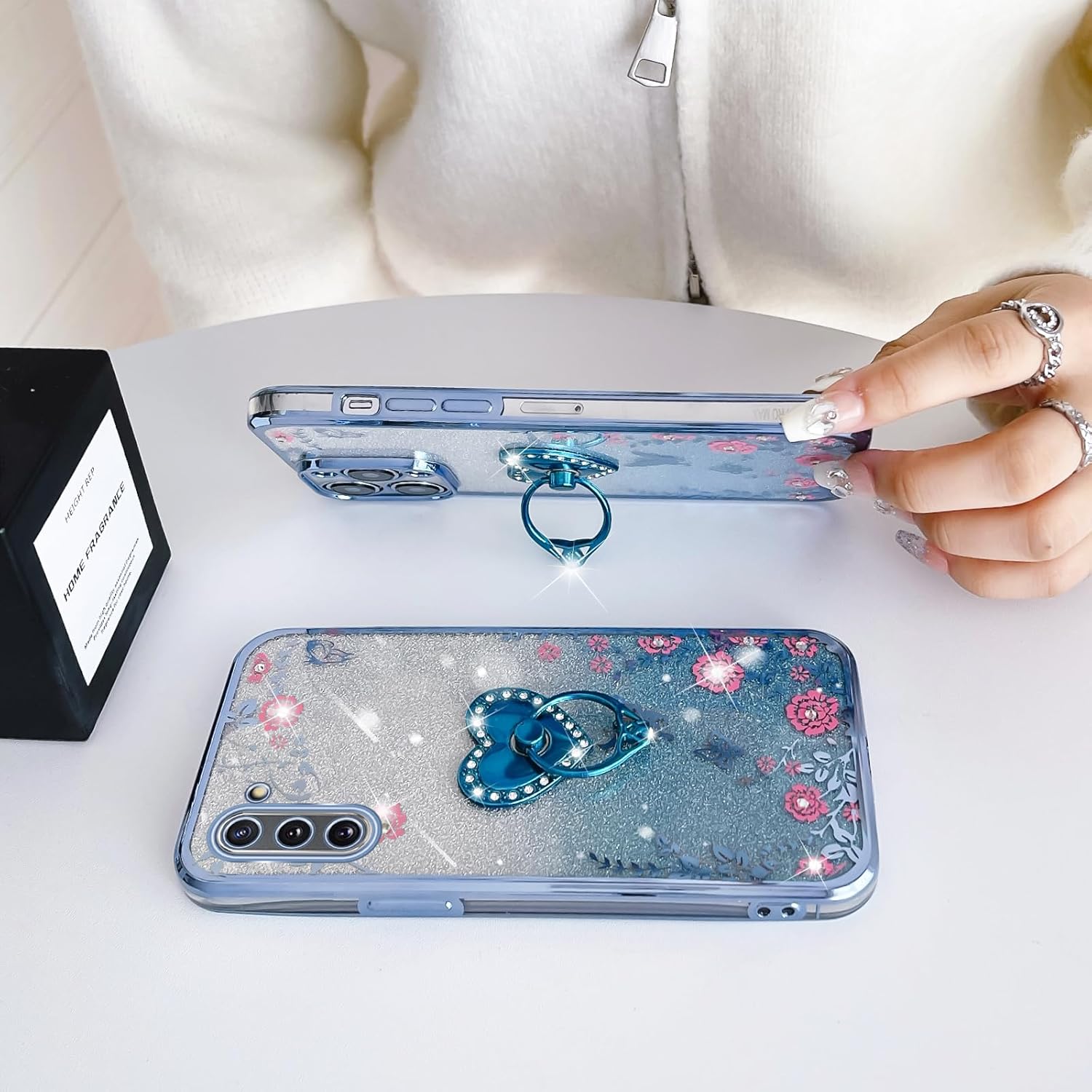 for Samsung Galaxy Note 10 Case Soft TPU Luxury Plating Cute Bling Clear for Women Magnetic Shockproof with Ring Kickstand [Glitter Card & Wrist Strap] Protection Cover for Note 10 (Sierra Blue) - Image 6