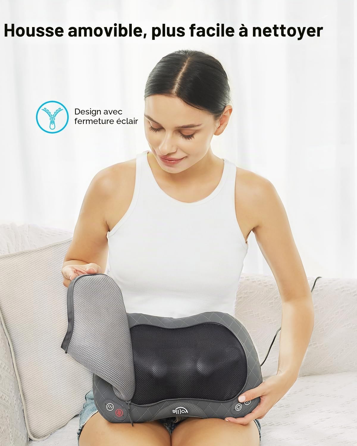 ALLJOY Coussin Massant Chauffrant, Massage Dos Shiatsu avec 4 Nœuds, Appareil de Massage pour Nuque, Cou, Cervical, 3 Vitesses Réglable, Housse Amovible, Cadeau pour Femme, Homme