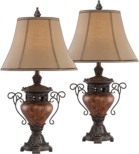 Miniatura 2 de Regency Hill Bronze Crackle - Juego de 2 lámparas de mesa auxiliares tradicionales de urna grande de 31 12 pulgadas de alto, color marrón, sala de