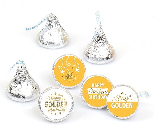 Big Dot of Happiness Golden Birthday  Feliz Cumpleaños  Adhesivo redondo para fiesta de cumpleaños  Etiquetas para caramelos de chocolate (1 hoja de