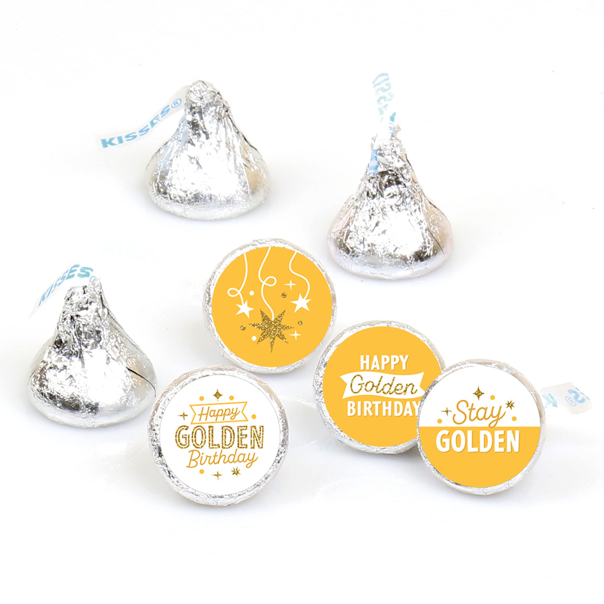 Big Dot of Happiness Golden Birthday - Happy Birthday Party Round Candy Sticker Favors - Labels Fit Chocolate Candy (1 sheet of 108)