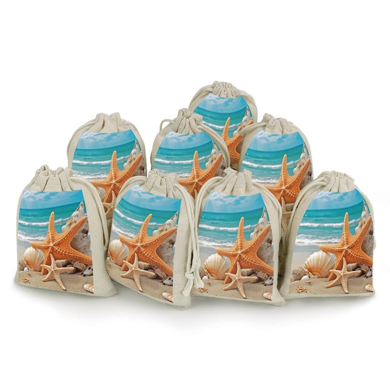 Adfgyerh Style Starfish Seashell Beach Bags With Drawstring Reusable,Jewelry Bags 4.9 X 6.7 Inch, Set Of 8,Gift Bags For Party Wedding Storage Home Supplies