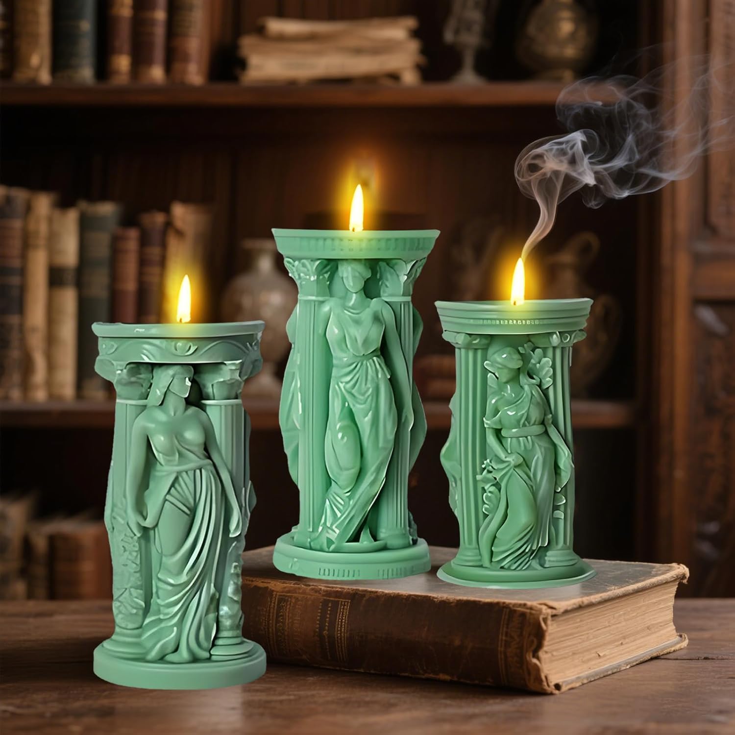 4 Pack Goddess Athena Cylinder Silicone Candle Molds, Resin Casting Silicone Molds for Epoxy Resin Craft & Home Decoration, Silicone Pillar Candle Making Molds