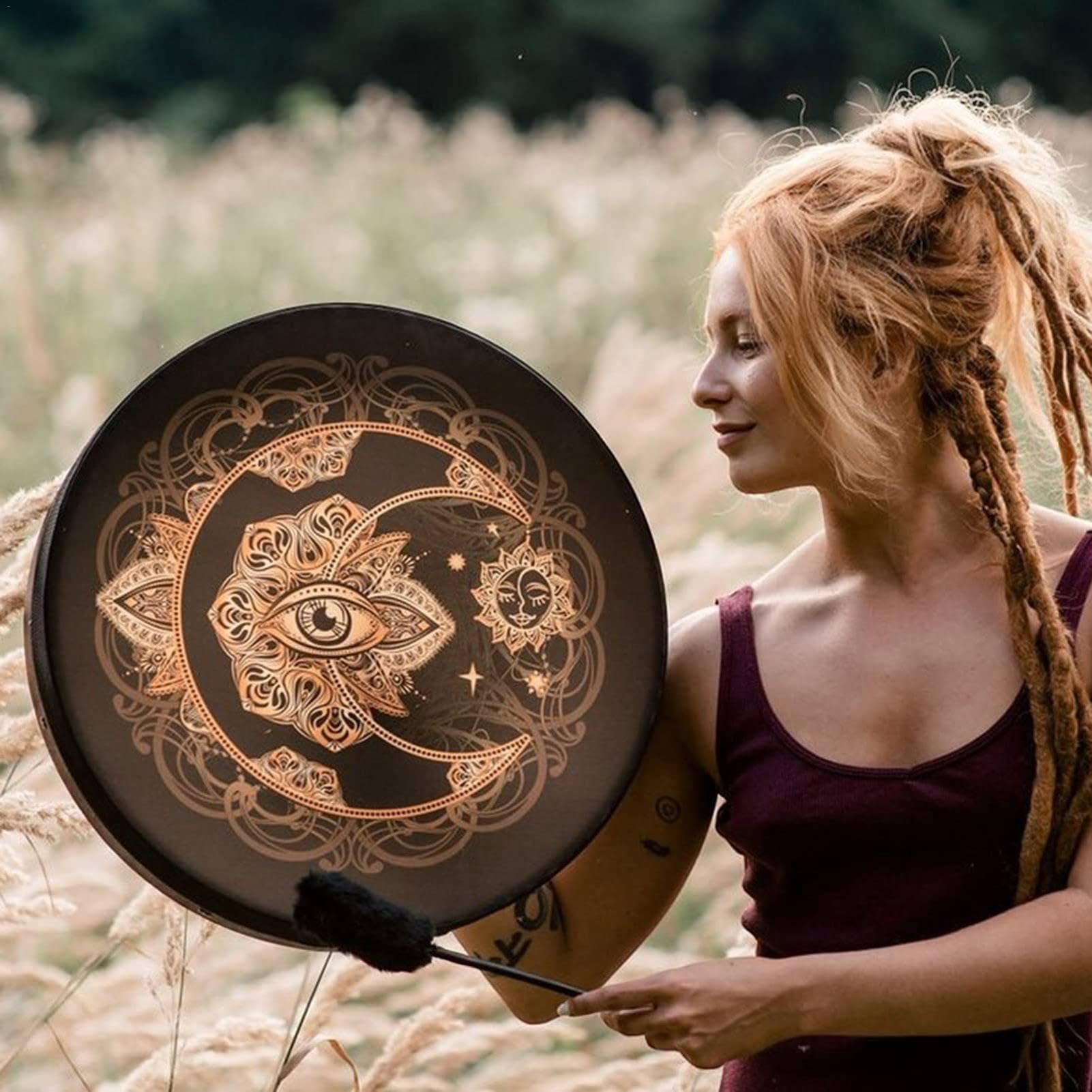 Tambour de cadre chamanique – 25,4 cm – Design demi-lune & Arbre de Vie – Battant inclus 🌳✨ Instrument de percussion spirituelle – Neuf - Instruments de musique Tambour de cadre chamanique – 25,4 cm – Design demi-lune & Arbre de Vie – Battant inclus 🌳✨ Instrument de percussion spirituelle – Neuf - Instruments de musique