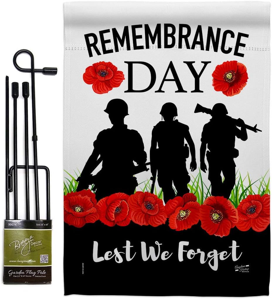 Lest We Forget Garden Flag Set with Stand Armed Forces Day All Branches Support Honor United State American Military Veteran House Banner Small Yard Gift Double-Sided, Made in USA