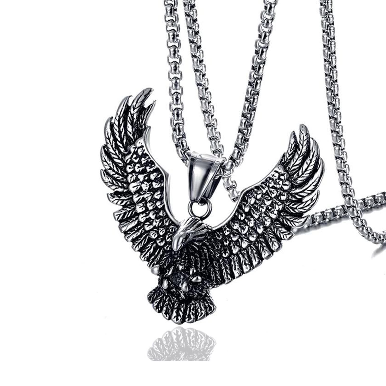 Fusamk Punk Rock Stainless Steel Animal Eagle Tag Pendant Wings Necklace