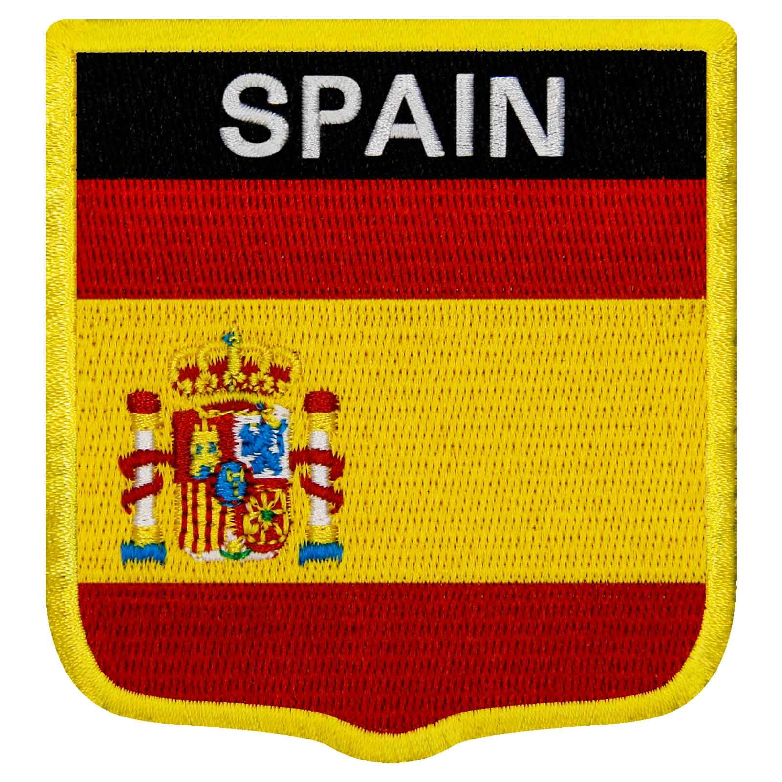 EmbTao Spain National Shield Flag Patch Embroidered Badge Biker Applique Iron On Sew On Emblem