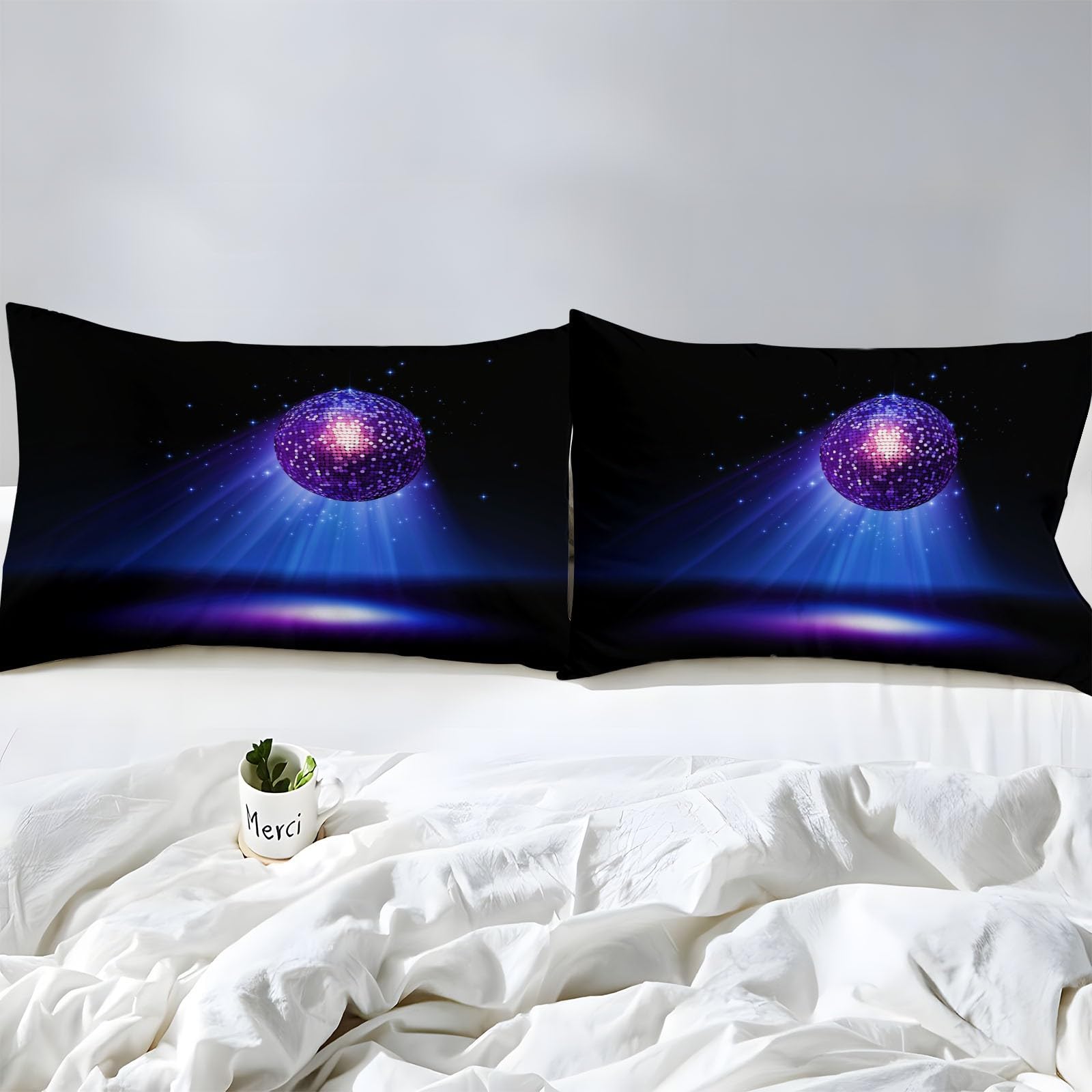 Sábana Bajera Impresas de Microfibra Suave Bola De Discoteca Minimalista con Luz Suave Cómoda Transpirable Tela, Elástico en el Borde Bolsillo Profundo 30cm, 180 x 200 cm, Negro