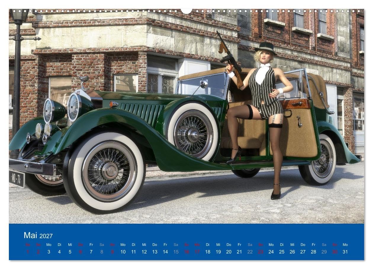 CALVENDO - Freche Frauen und heiße Kisten (hochwertiger Premium Wandkalender 2027 DIN A2 quer), Kunstdruck in Hochglanz: Coole Autos, freche Frauen - was will man(n) mehr?