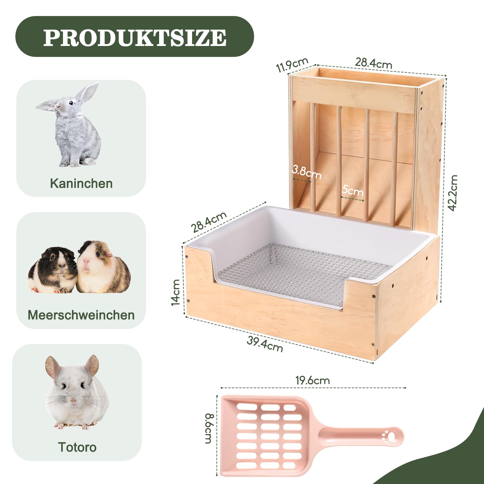 Großer 2-in-1 Heu- und Streu-Set für Kaninchen - Holzdesign, schmutzgeschützt für Meerschweinchen, Chinchillas, Hamster und Kaninchen