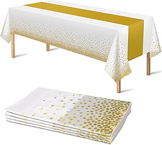 4 Pack Disposable Plastic Table Cloths for Parties,White and Gold Dot Plastic Table Cloth Disposable Rectangle Table Covers for Wedding Birthday Baby Shower BBQ First Communion Decorations 54" x 108"