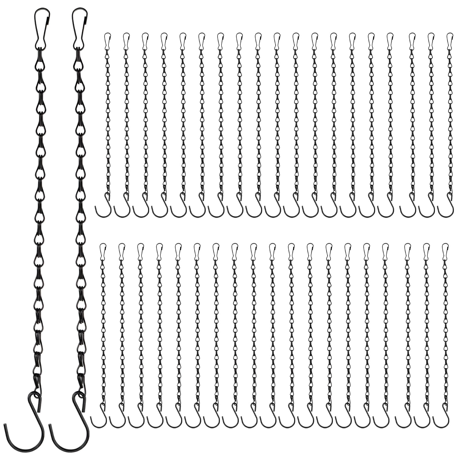 MOUYAT Paquete de 40 cadenas colgantes negras de 9.8 pulgadas, cadenas colgantes resistentes con ganchos, cadenas extensoras para colgar plantas para cestas colgantes, comedero de pájaros, campanilla