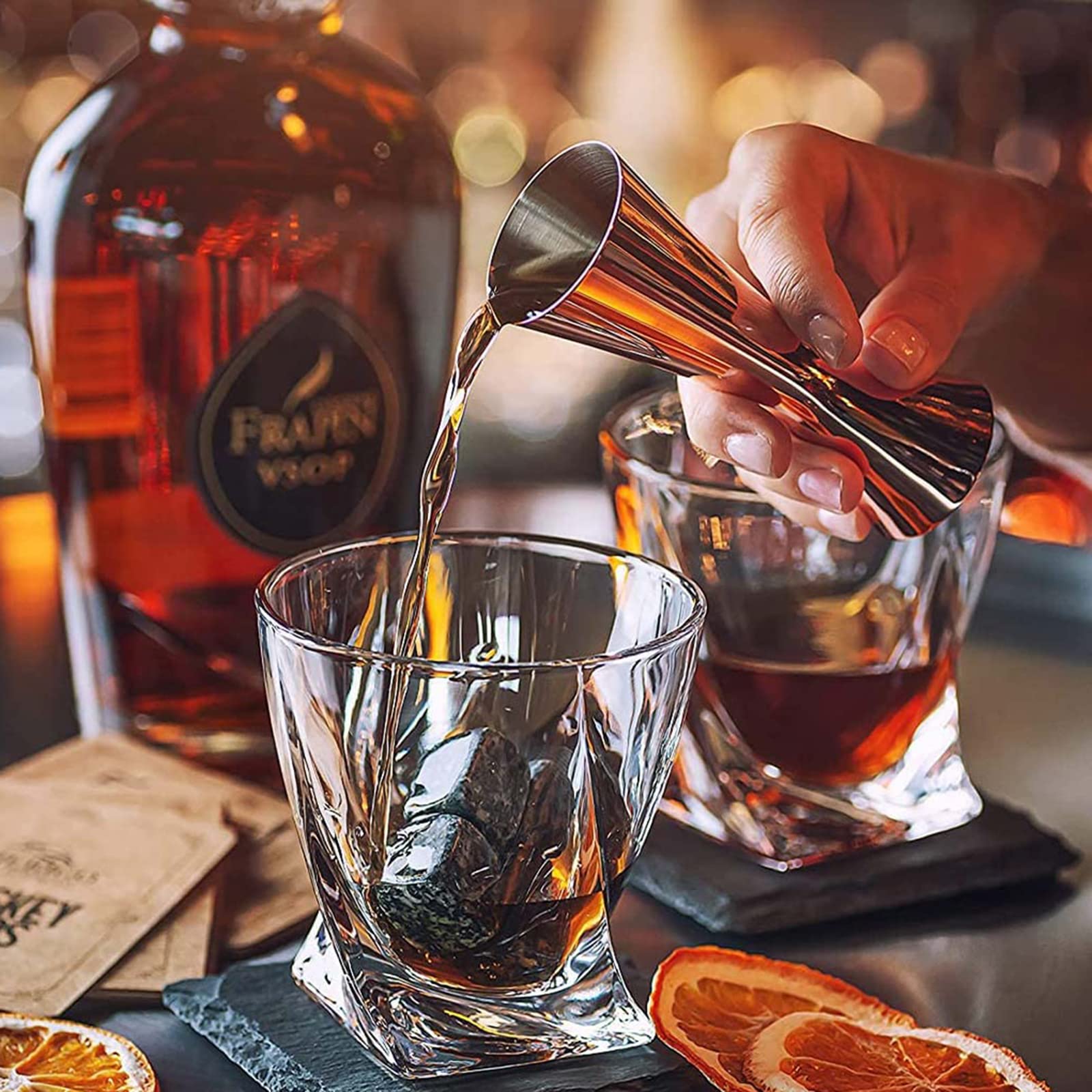 KAV Set Di 9 Pietre Per Whisky In Granito Naturale Con Custodia - Cubetti Refrigeranti Riutilizzabili Per Brandy, Scotch E Bevande - Non Diluiscono Il Gusto