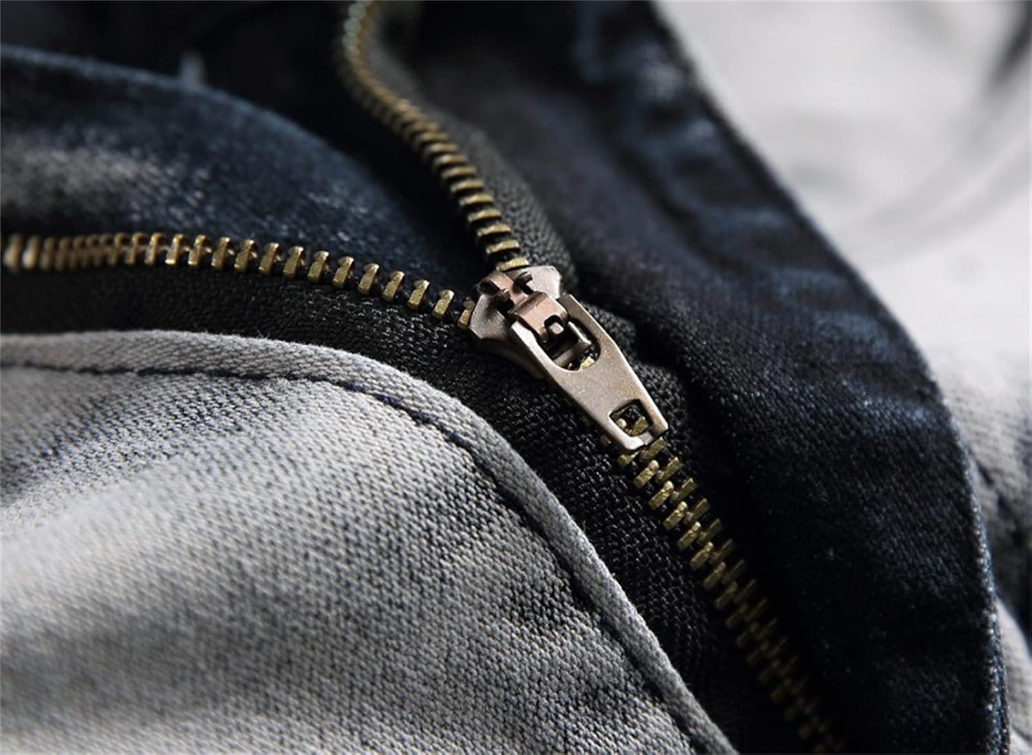 DGHM-JLMY Men's Stretch Zipper Decorative Jeans Distressed Biker Stretched Moto Denim Pants Stretch Ripped Skinny Jeans