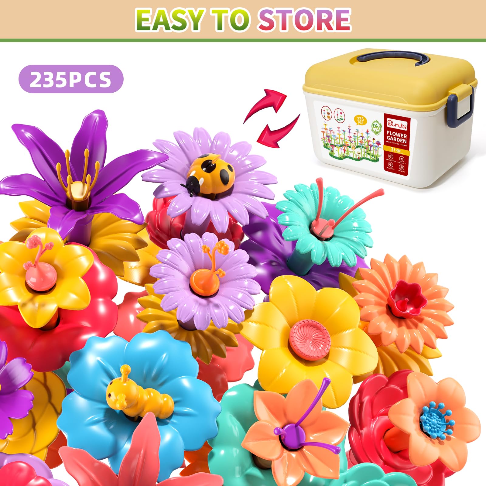 235PCS Flower Garden Building Toys for Kids Ages 3-5, Creative Floral Arrangement Playset with Storage Box - Image 4