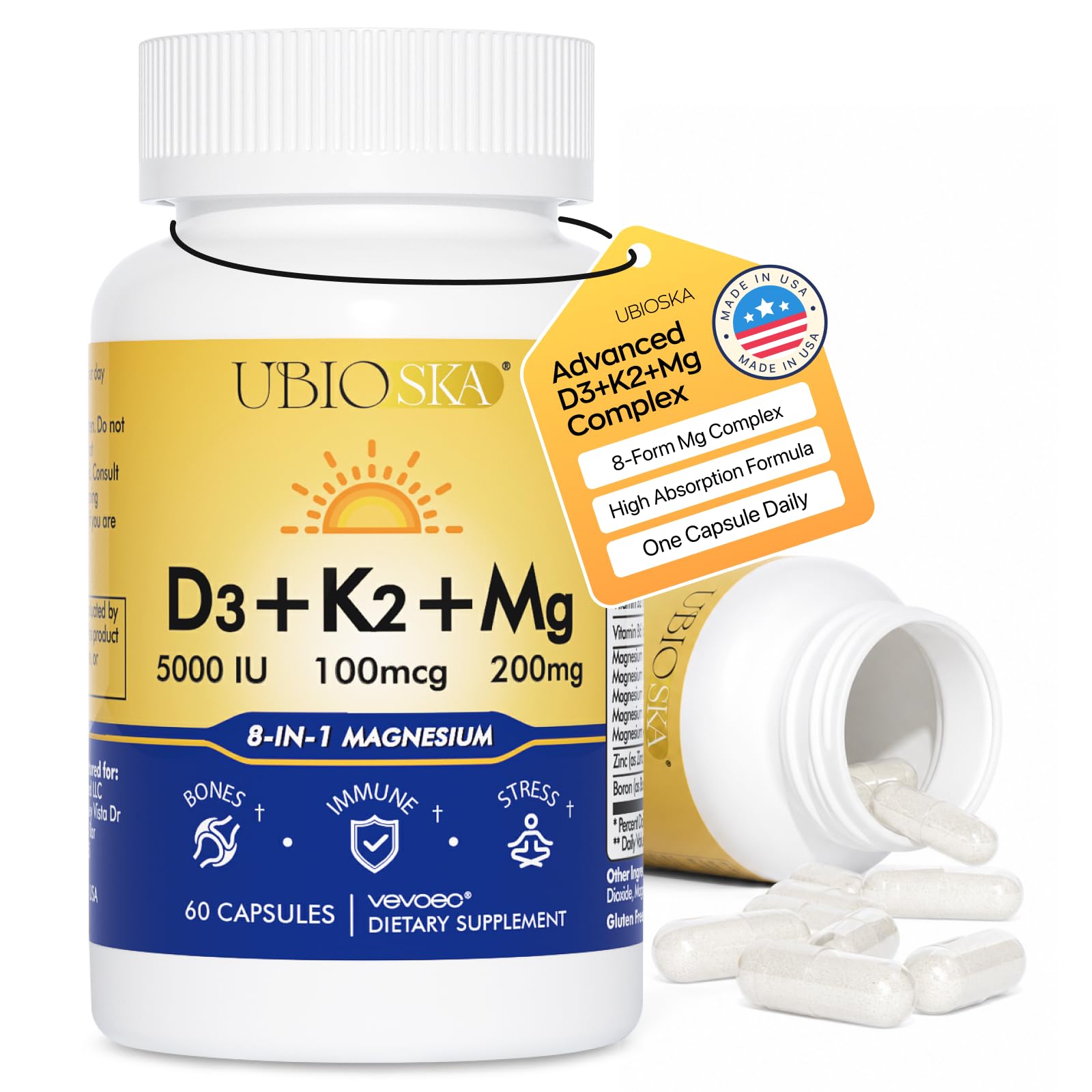 Vitamin D3 K2 5000 IU 200mg 8-in-1 Magnesium Zinc B6 Complex 60 Count — Amazon image 10
