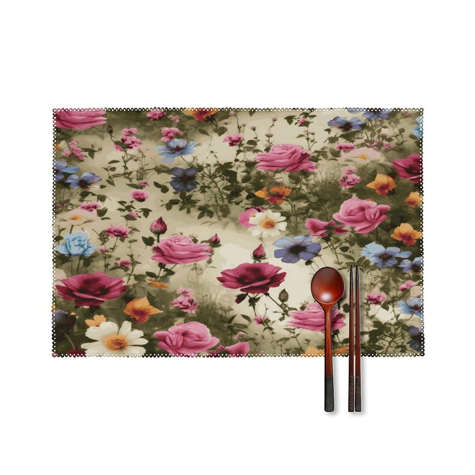 Fekiloot Style Garden Blooming Wildflowers Placemats Set Of 6,Table Mat