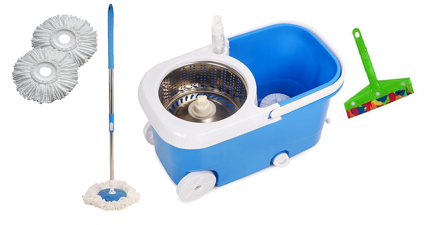 Delhi Retailer Spin Mop Easy Wheels & Big Bucket with 2 Microfiber