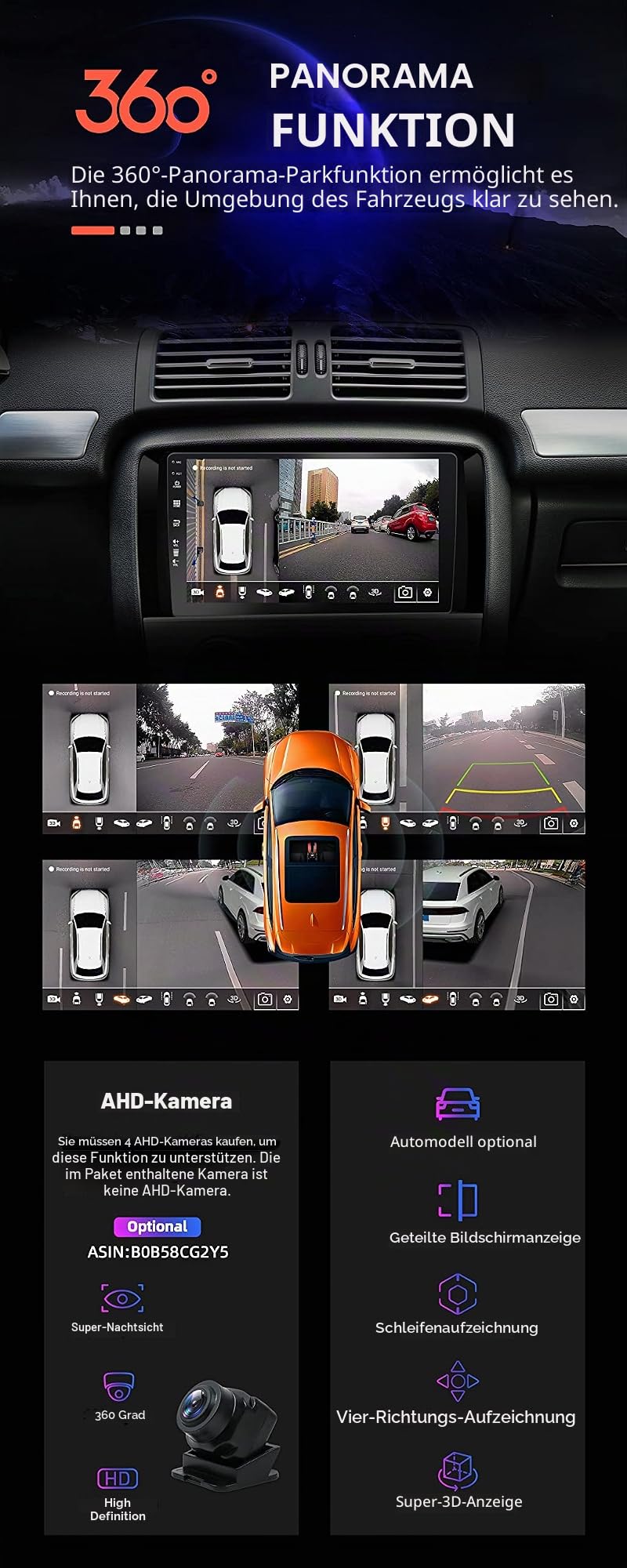 SXAUTO - [6G+128G, Octa-Core] - Android 14 IPS Autoradio für Hyundai Tucson (2014-2018) - CarPlay/Android Auto - Kamera + Mikrofon - 10,1 Zoll 2 Din - DAB Lenkrad 360-CAM Bluetooth Navi 360-CAM