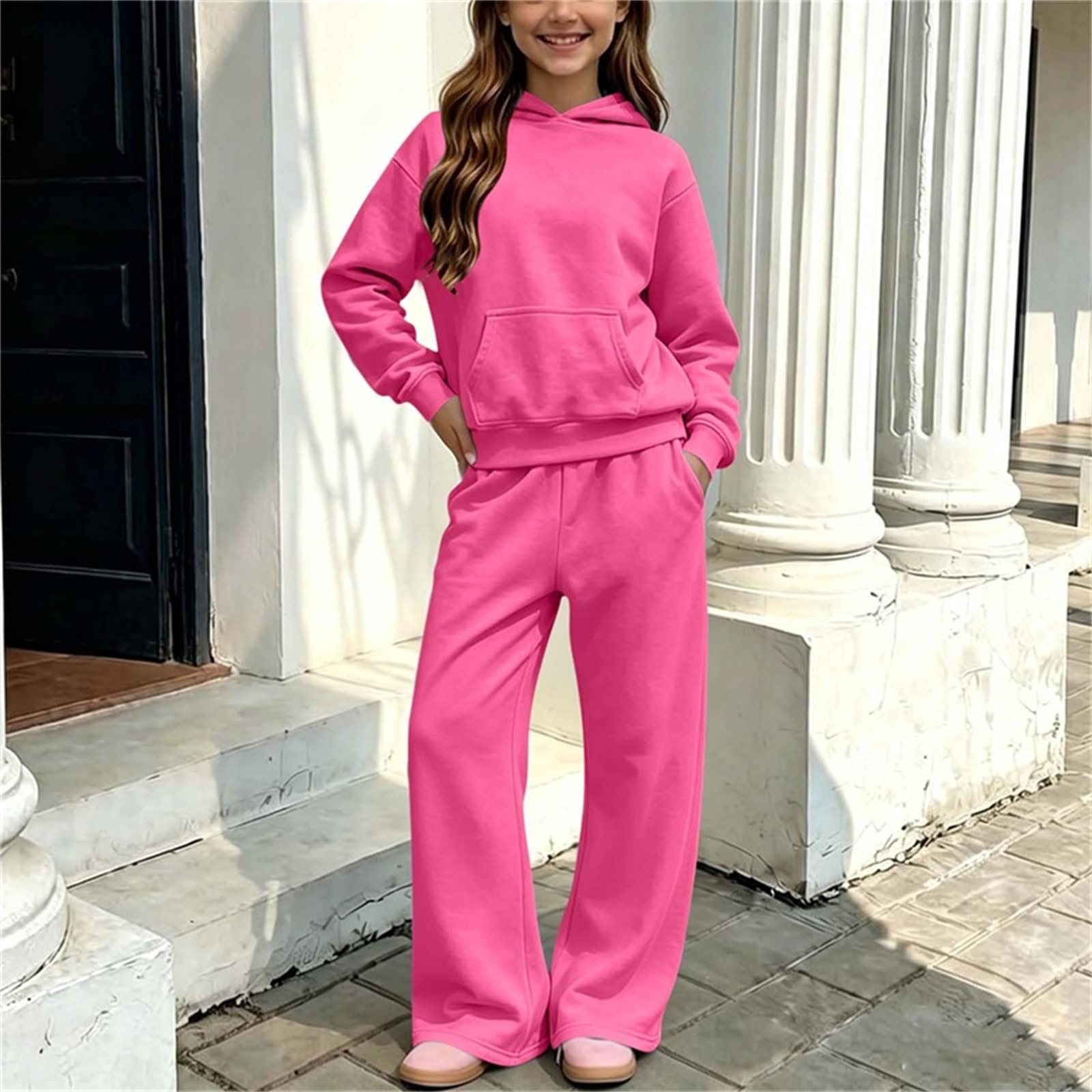Zweiteiliger Mädchen Kinder Sweatshirt Unisex Sport Outfits Set | Einfarbig Freizeitanzug, 2 Teilige Kapuzenpullover und Jogginghose, Slim Fit Jogginganzug Mode Bekleidungssets für Jungen