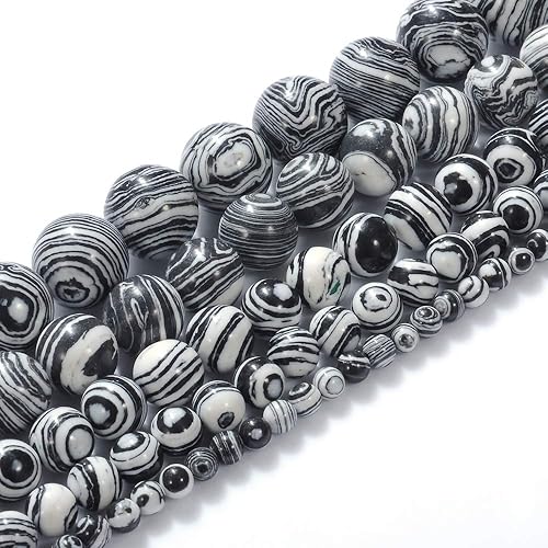 Miniatura 2 de Cuentas redondas sueltas de malaquita natural en blanco y negro de 0.236 pulgadas (0.236 in), pulsera de piedra de cristal, accesorios para