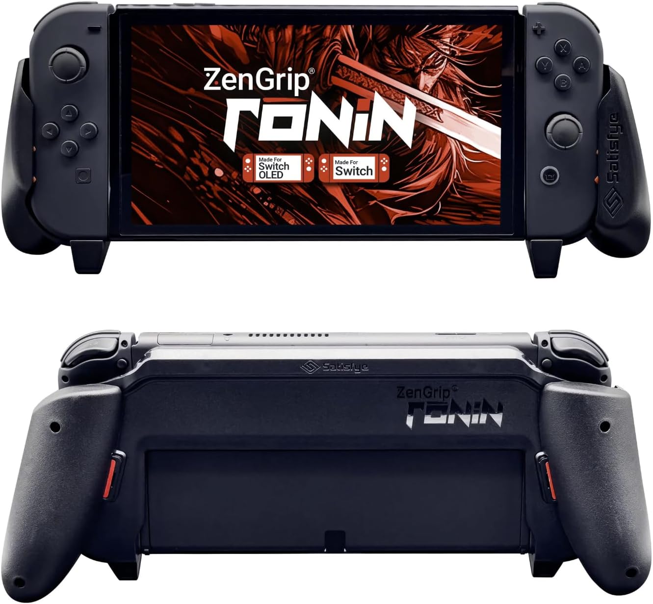 ZenGrip Ronin Grip, a Dockable Switch Grip Compatible with Nintendo Switch & OLED - Comfortable & Ergonomic Grip, Joy Con & Switch Control. #1 Switch Accessories Designed for Gamers (Black)