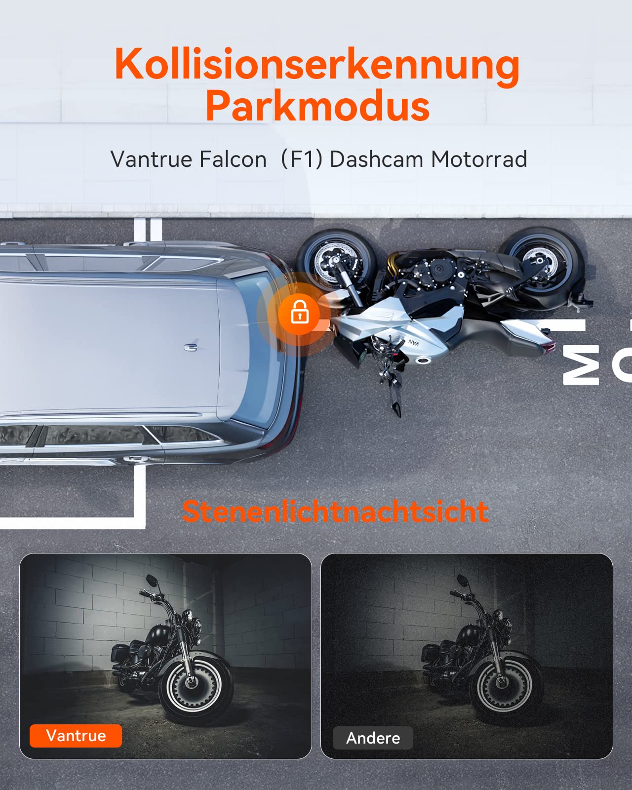 VANTRUE F1 4K+1080P Telecamera Moto Impermeabile IP67, 5GHz WiFi GPS Dash Cam Moto, Avvisi Vocali, 24H Rilevamento Collisione，Statistiche Chilometriche，WDR & HDR & APP, 300° Max 512G