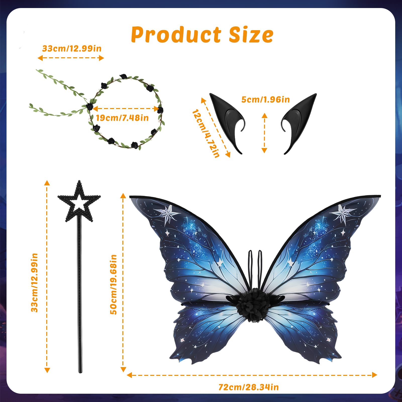 Fairy Wings and Wand, Fairy Wings with Flower Garlands, Elf Ears, Magic Wands, Role-Playing Cosplay and Holiday Events - Image 2