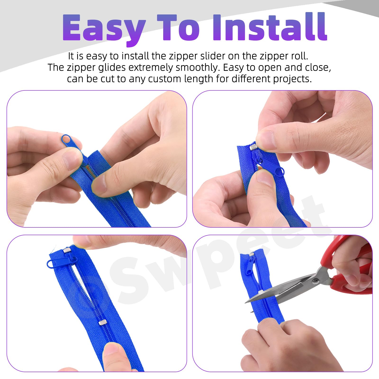 Swpeet 1Roll 10 Yard #5 Deep Blue Nylon Zipper Tape Zipper Strip with 20Pcs Matched Zipper Sliders Assortment Kit - Image 4