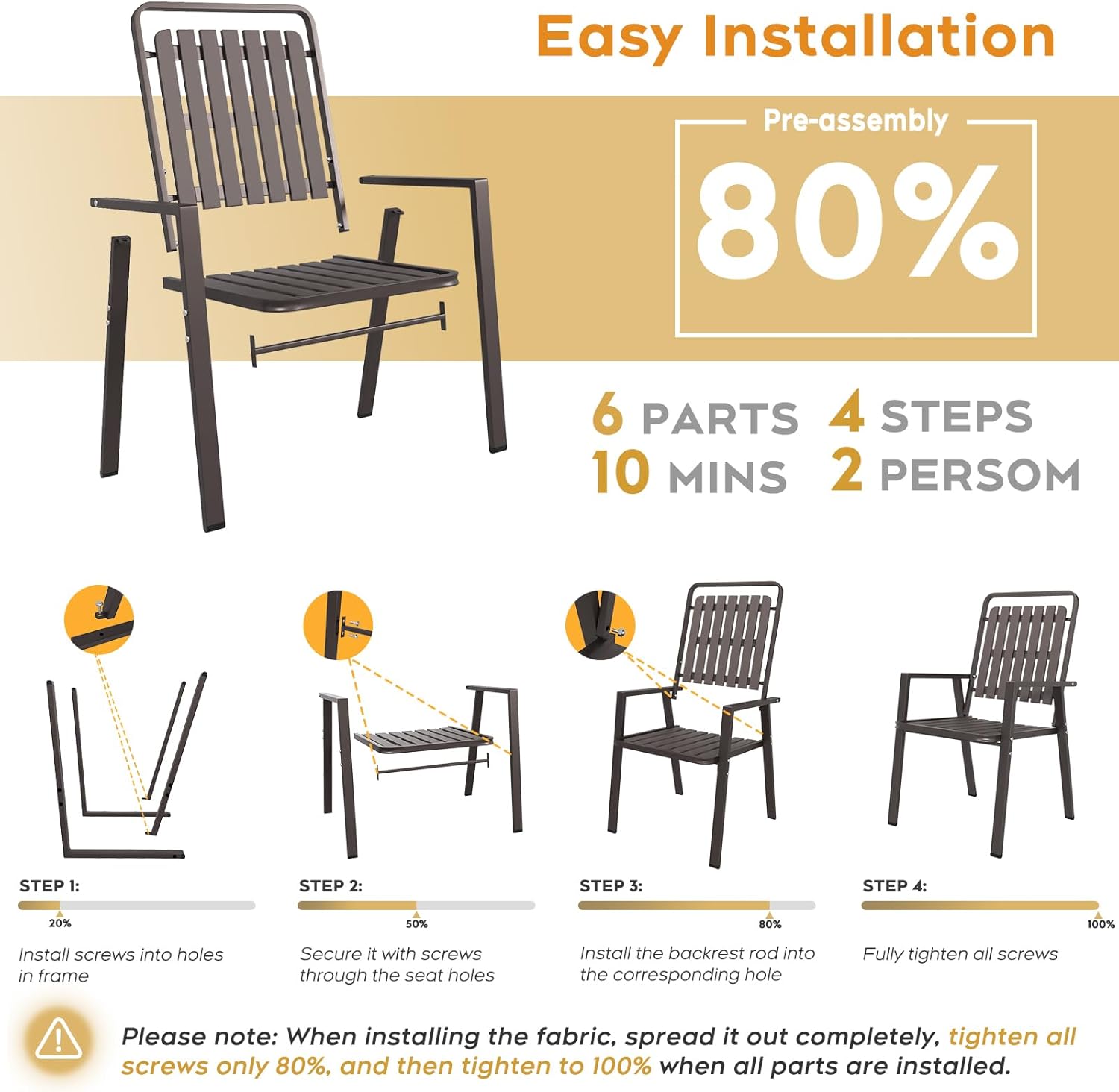 Outdoor Patio Dining Chairs Set of 2, Outdoor Patio Chairs, Heavy Duty Metal Dining Chairs with Armrest for Balcony, Deck, Backyard, Lawn, Porch, Kitchen (Brown)
