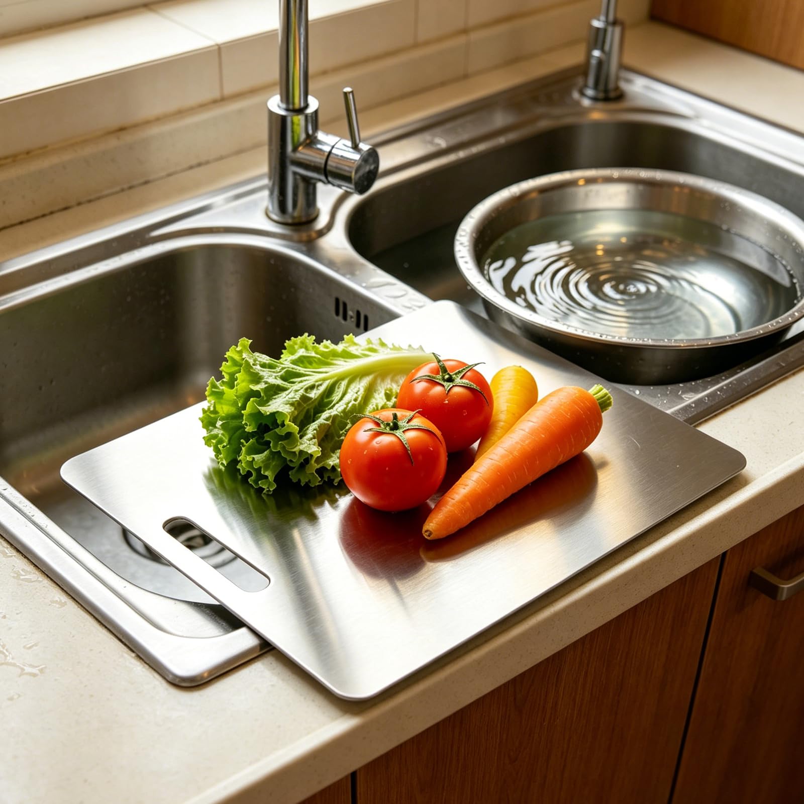 3 tablas de cortar de titanio aptas para lavavajillas, multifuncionales de acero inoxidable, tabla de cortar de titanio en ambos lados, apta para alimentos, antibacteriana y sin BPA, tabla de cortar