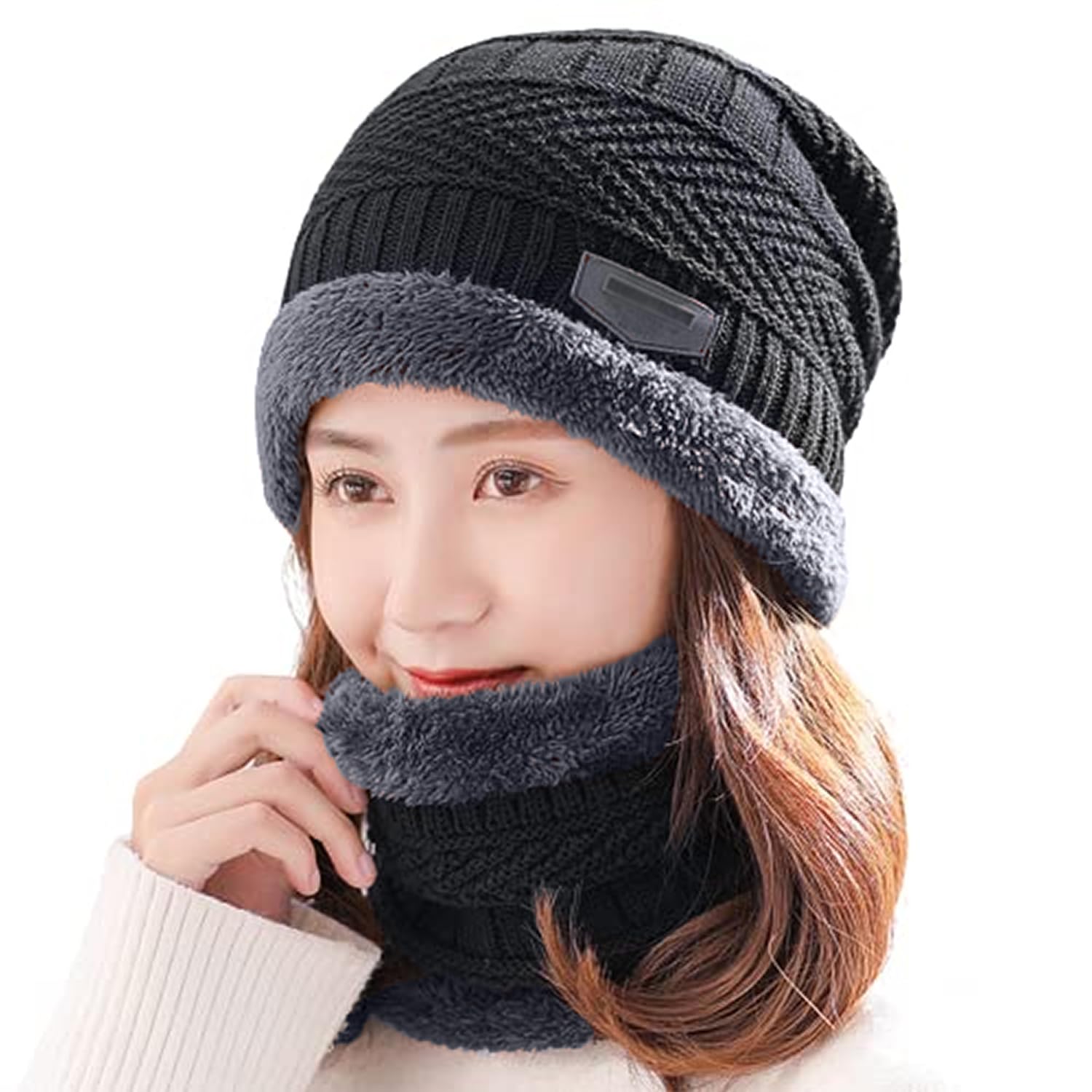 Woolen Winter Wear Cap with Neck Muffler Set for Women Beanie Hat with Thick Fleece Lined, Winter Cold Weather Combo Set for Travelling, Surfing & Snow-image-33