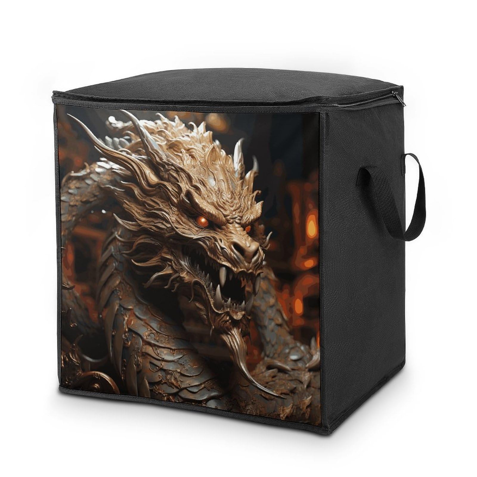 Fekiloot Style Golden Dragon On Red Background Storage Bags With Reinforced Handles,Moving Bag With Zipper,Closet Organizers,Compression Packing Cubes