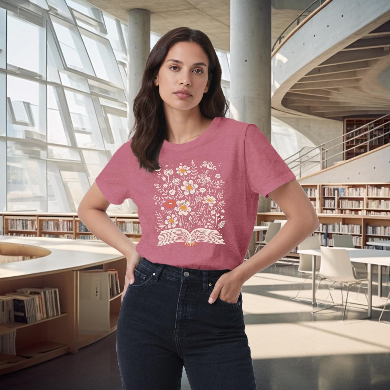 Book Shirts for Women Book Lover Reading T-Shirt Casual Floral Teachers Life Tee Tops - Image 4