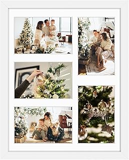 Golden State Art, 11x14 White Wood Frame with White Mat - Displays Five 4x6 Photos - Real Glass, Sawtooth Hangers, Swivel Tabs - Wall Mounting, Landscape, Portrait